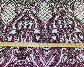 Iridescent Purple Sequin Lace Mesh Fabric - 4 Way Stretch