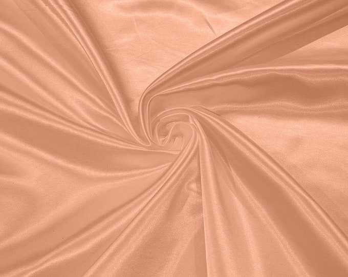 Peach - 60" Shiny Heavy Bridal Satin Fabric for Wedding, Gala, Prom Dress Sold By Yard