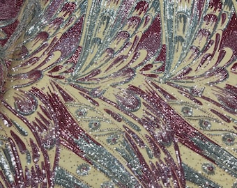 Magenta Iridescent Sequin Fabric – OLIVIA 4-Way Stretch Spandex Mesh, Prom Gown