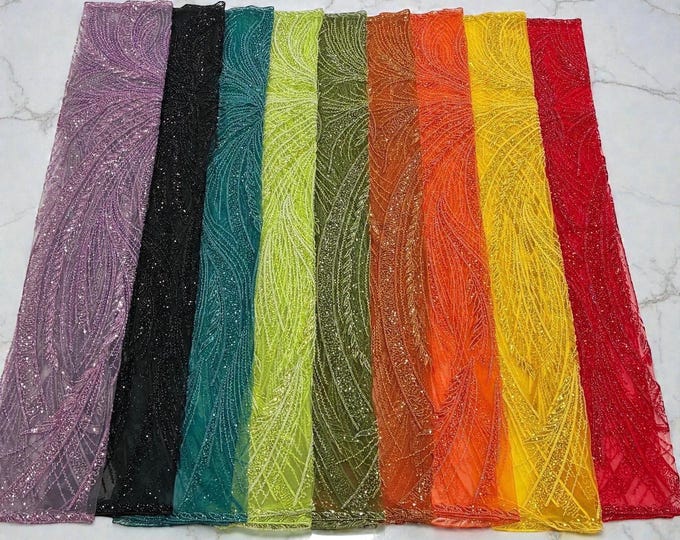 Beaded Lace Fabric: Fashion Damask Sequin Appliqué, Bridal Wedding Prom