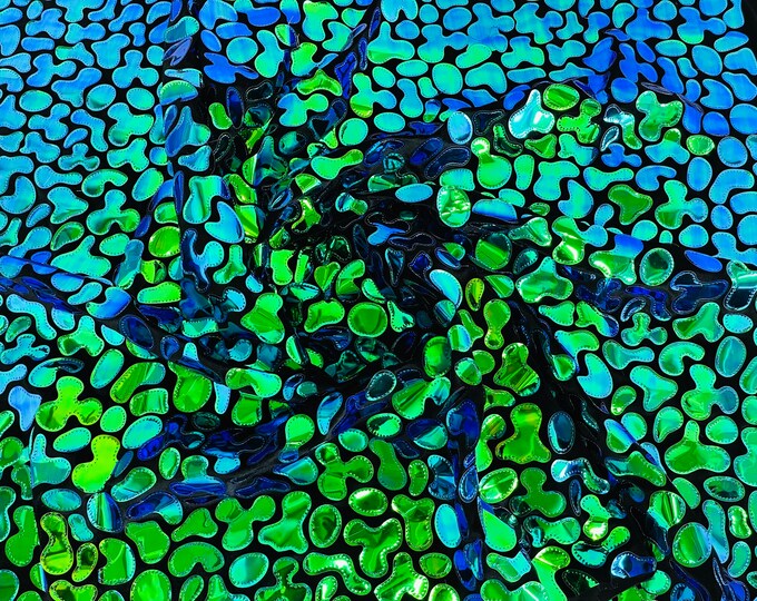 Green Iridescent Sequins Velvet by the yard 2 way Stretch 58/60” iridescent Sequin on Black Stretch Velvet (Choose The Quantity)