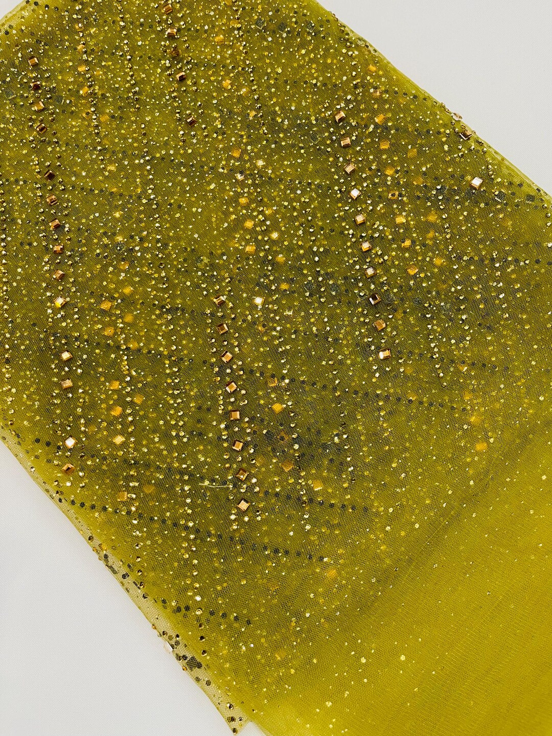 Sparkle Glitter Fabric on Olive Invisible Mesh by the Yard | Glitter ...
