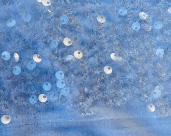 White Stretch Velvet Fabric: Clear 5mm Sequins, 2-Way Stretch (58/60")