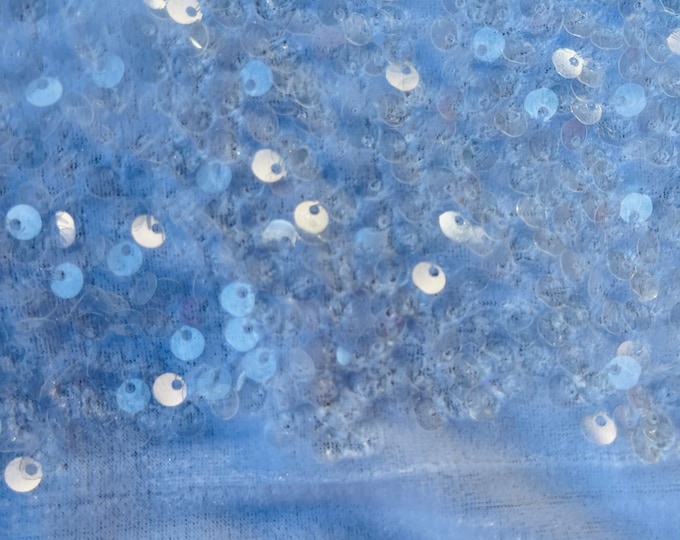 Clear Sequin on White Stretch Velvet With Luxury Sequins all Over 5mm Shining Sequins 2-way Stretch 58/60” (Choose The Size)