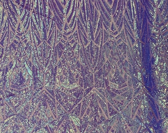Lilac Iridescent Sequin Fabric- Geometric Design 4 Way Stretch Sequins Fabric Sold By The Yard
