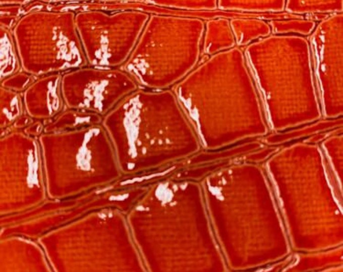 Orange Vinyl Faux Fake Leather Pleather Embossed Shiny Alligator Fabric - By The Yard Upholstery Purses Shoes Wallets Belts