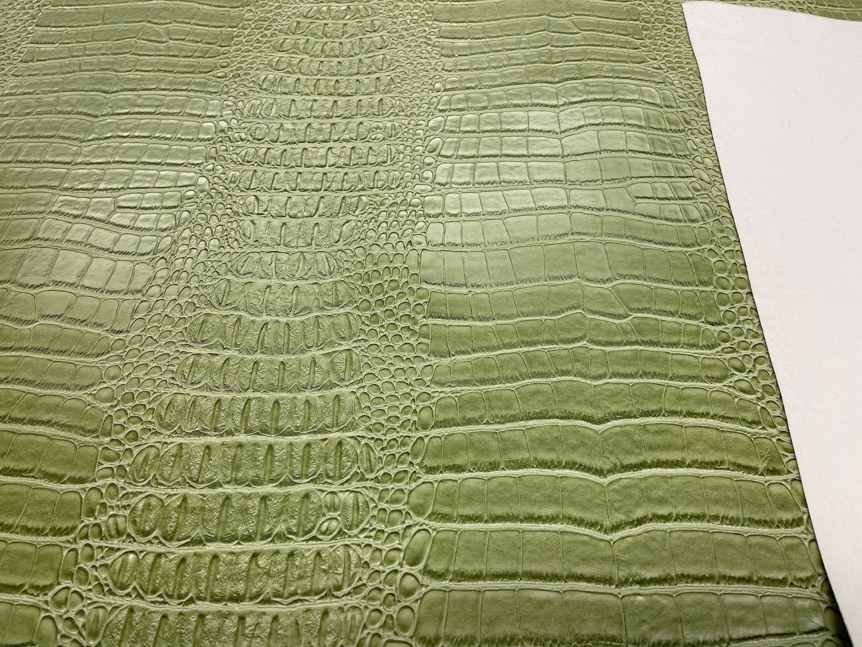 Green Crocodile Faux Fake Leather Vinyl Fabric by the yard Embossed