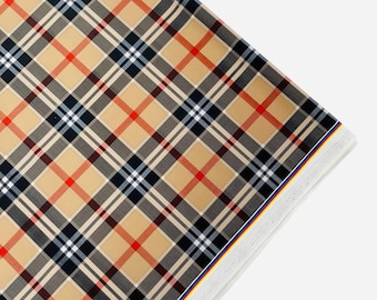 Mocha Plaid Milliskin Spandex Fabric: 4-Way Stretch Geometric Print