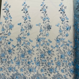 Baby Blue 3D Flower Sequin Fabric, Glitter Floral Mesh, Wedding Dress ...