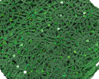 Green Chain Chemical Lace Fabric with Sequins - 50" Wide