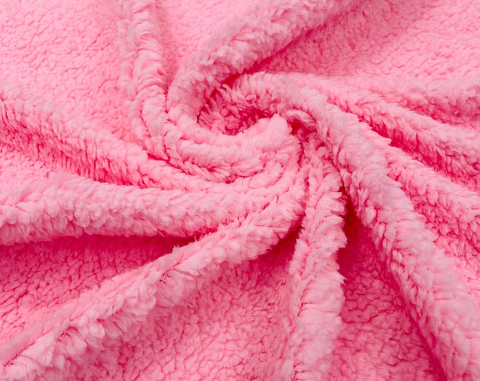 Pink Minky Sherpa Fleece Fabric - Lamb Wool Design By The Yard