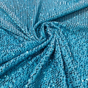 Sequins Velvet Fabric, Aqua Blue 2 Way Stretch Velvet With Partial Luxury Sequins  5mm Shining Sequin Velvet 58/60” (Choose The Quantity)