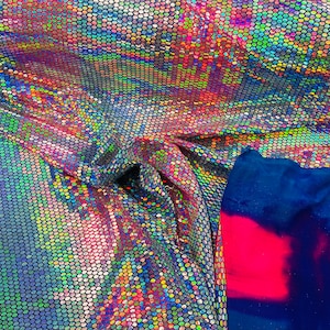 Iridescent Honeycomb Foil Spandex Fabric: Multi-Color Hexagon Print