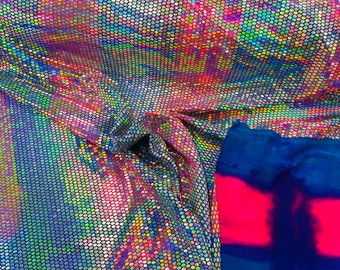 Iridescent Honeycomb Foil Spandex Fabric: Multi-Color Hexagon Print