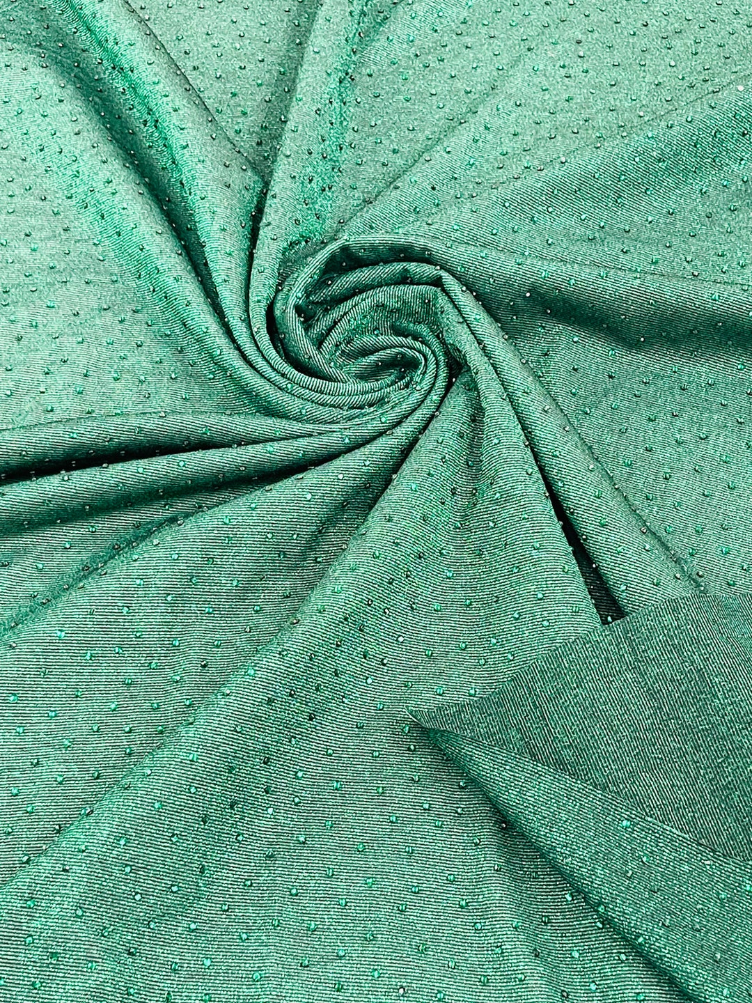 Hunter Green Shimmer Fabric With Rhinestones Glitter Fabric by the Yard
