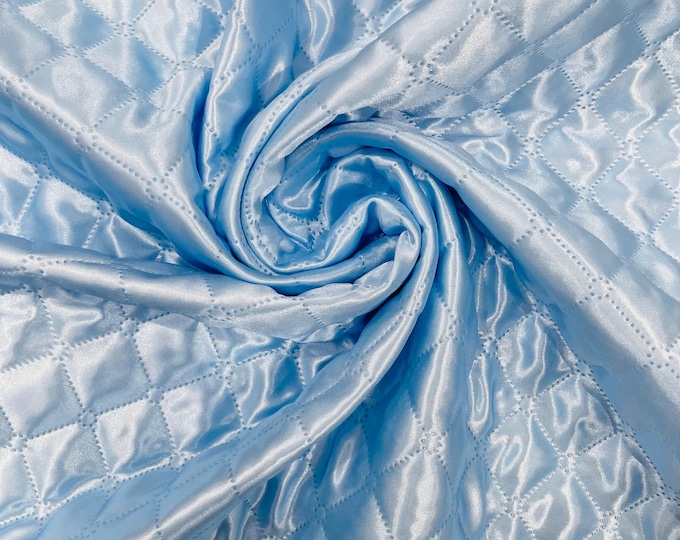 Baby Blue Quilted Polyester Fabric: Diamond Pattern, 60" Wide, Padded Lining