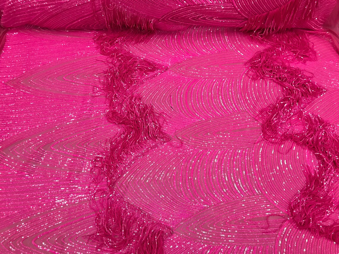Iridescent Hot Pink Fringe Sequins on Mauve Mesh Fringe Etsy