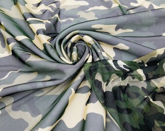 Camouflage Printed Power Mesh Fabric | Camouflage Design Print | 60" Wide 4 Way Stretch | Print Camouflage | by the yard