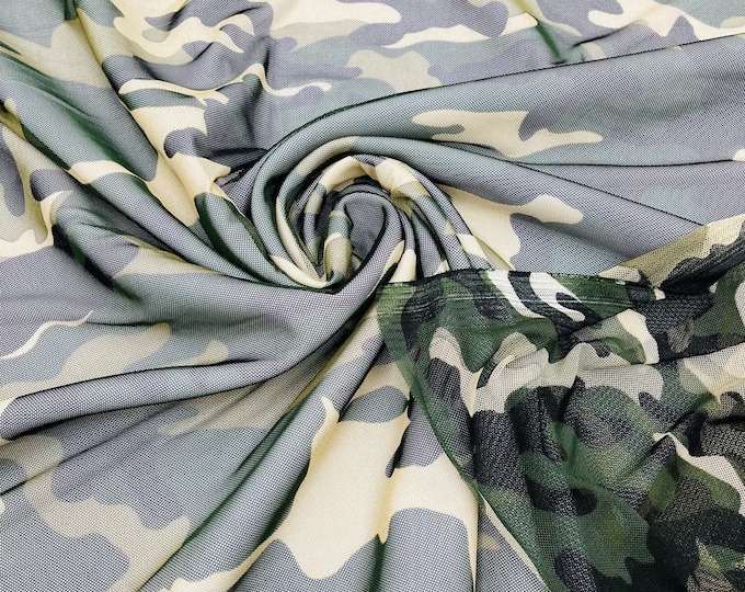 Camouflage Printed Power Mesh Fabric | Camouflage Design Print | 60" Wide 4 Way Stretch | Print Camouflage | by the yard