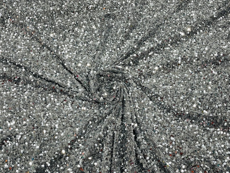 Silver Sequin Fabric on Silver Stretch Velvet by the Yard Etsy