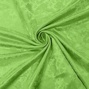 Lime Green Flower Brocade Jacquard Satin Fabric, Sold By The Yard Polyester Satin Floral Wide 58/60&quot;  (Choose The Quantity)