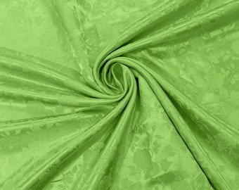 Lime Green Floral Brocade Jacquard Satin Fabric - 58/60" Wide