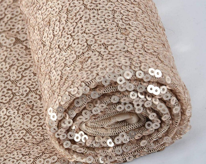 Matte Champagne Sequin Fabric Mini Glitz Sequins, By The Yard Sequin Fabric Dresses-Nightgowns-Prom Gown (Choose The Quantity)