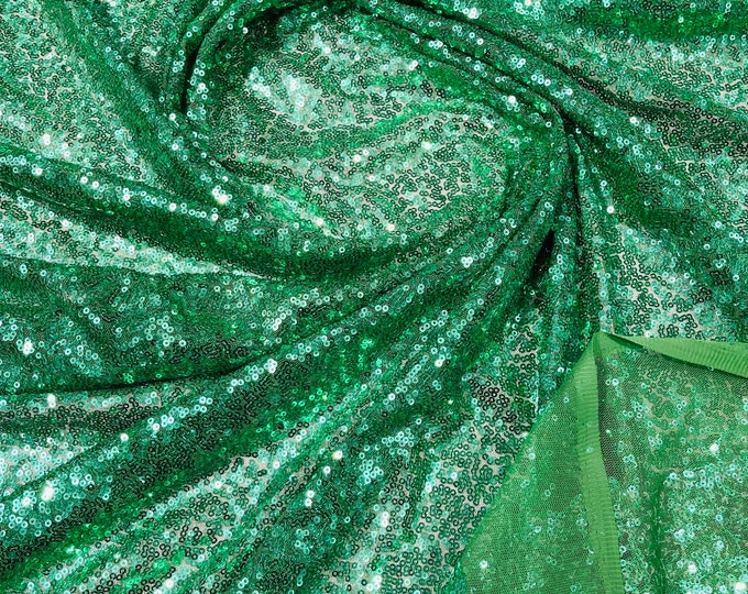 Green Sequin Fabric Mini Glitz Sequins, By The Yard Sequin Fabric Dresses-Nightgowns-Prom Gown (Choose The Quantity)