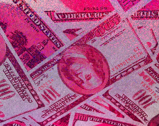 Mia's Fabrics Inc, Money Print Fabric - Metallic Pink - 100 Dollar Bills Stretch Spandex Fabric, Sold By The Yard (Pick a Size)