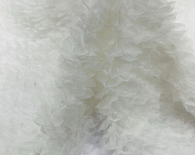 Off White Tulle Ruffle Fabric, 60" Wide Waves - Prom Dress Wedding & Decoration