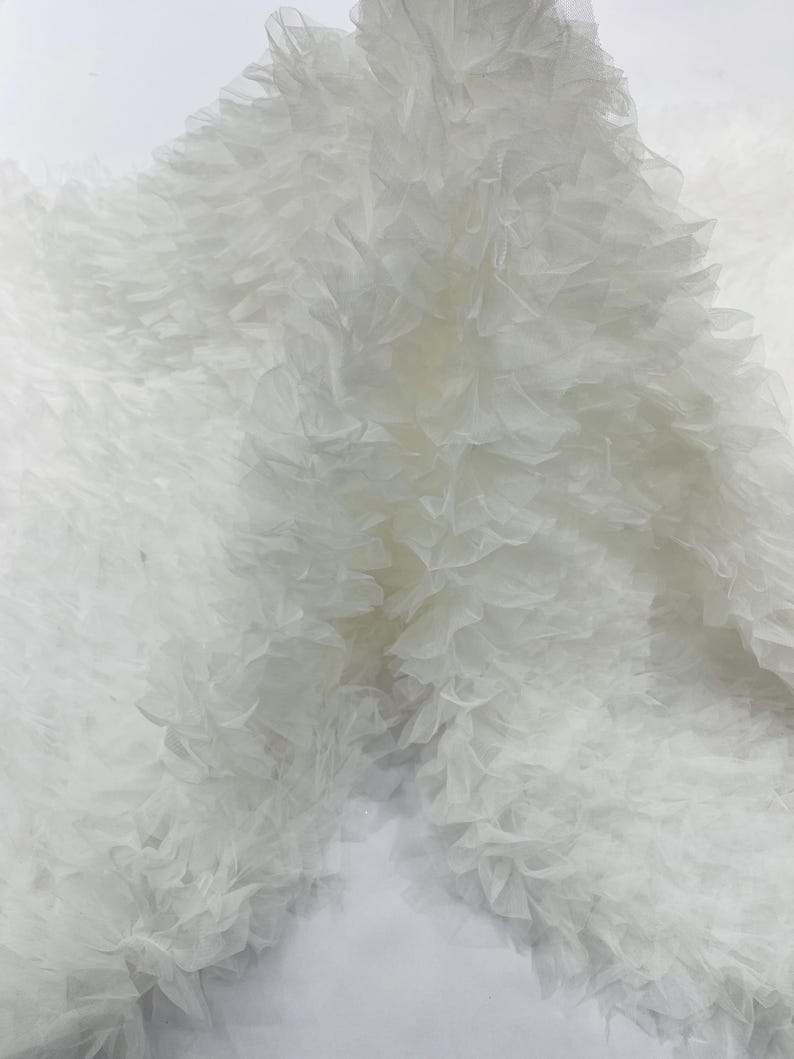 White Ruffles String Off White Tulle Ruffle Fabric, 60