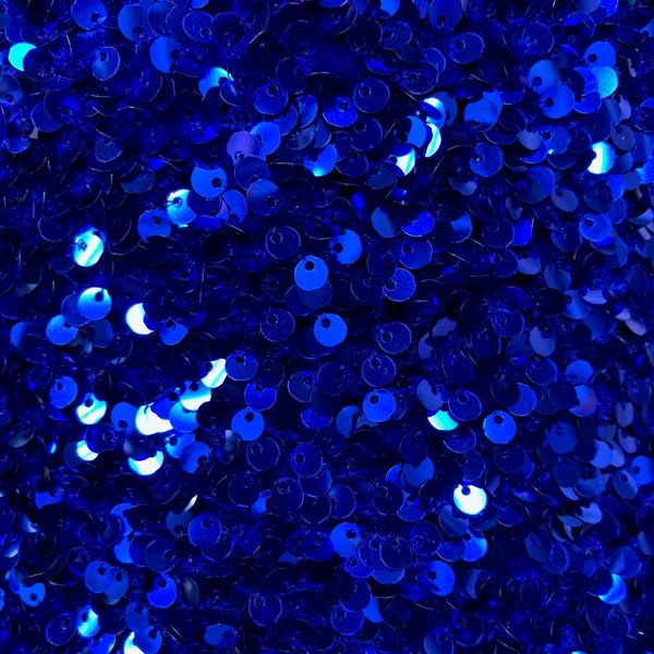 Royal Blue Sequin on Royal Stretch Velvet With Luxury Sequins all Over 5mm Shining Sequins 2-way Stretch 58/60” (Choose The Quantity)