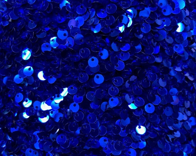 Royal Blue Sequin on Royal Stretch Velvet With Luxury Sequins all Over 5mm Shining Sequins 2-way Stretch 58/60” by the yard