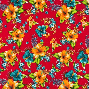 Fuchsia Hawaiian Print Tropical Cotton Fabric Floral 45&quot; By Yard, 100% cotton Hawaiian Print Multi Color
