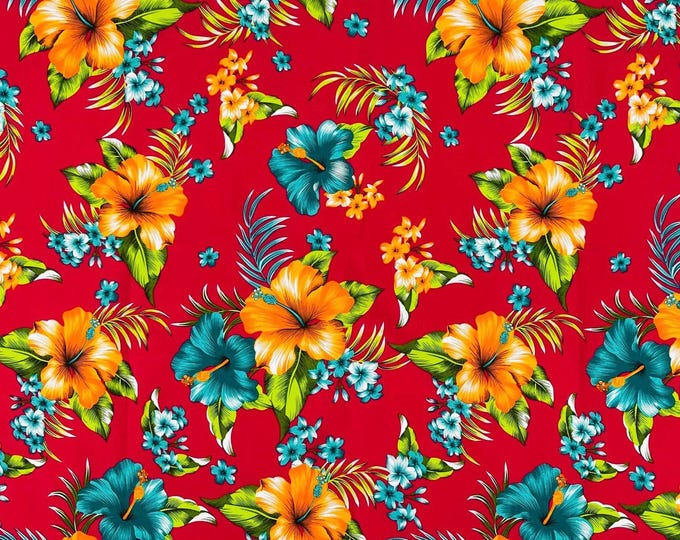 Fuchsia Hawaiian Print Tropical Cotton Fabric Floral 45" By Yard, 100% cotton Hawaiian Print Multi Color