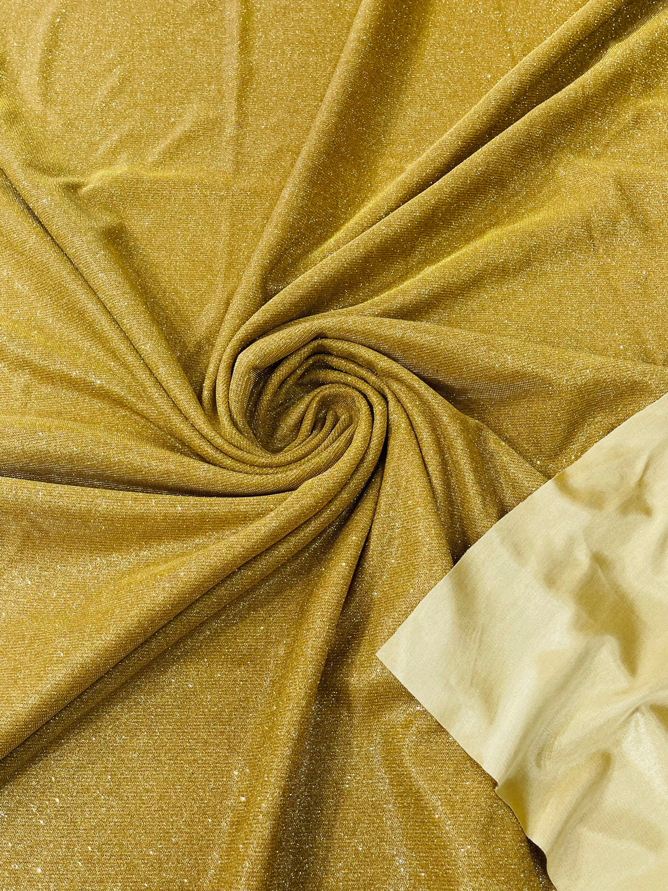 Tela dorada metálica de seda lame, tela elástica en 4 direcciones, tela de  elastano por yarda, 39 x 59 pulgadas en A7 : : Hogar y cocina