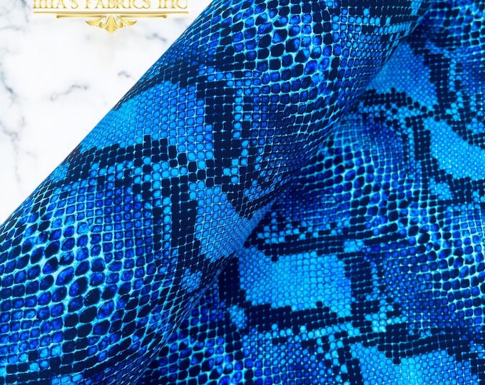 Royal Blue Snake Design Nylon Spandex By The Yard, Digital Print Snake Fabric | Muti Color Snake Fabric 4 Way Stretch, Serpent Fabric 60”