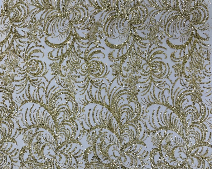Gold Bridal Glitter Lace Mesh By The Yard for Quinseñera Wedding Decor Glimmer/Prom/Glitter Fabric/Sparkle Fabric/Shimmer Lace