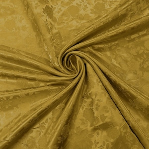 Dark Gold Flower Brocade Jacquard Satin Fabric, Sold By The Yard Polyester Satin Floral Wide 58/60&quot;  (Choose The Quantity)