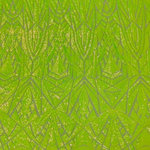 Lime Green Iridescent Sequin Fabric by the Yard on a Mesh 4 Way Stretch