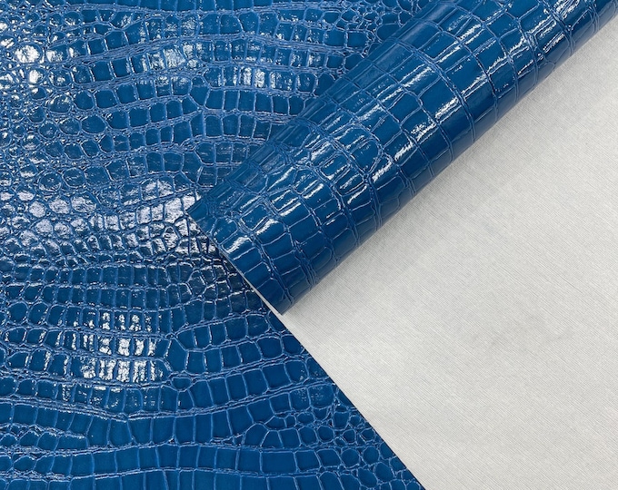 Royal Blue Crocodile Faux Fake Leather Vinyl Fabric, Embossed Crocodile Fabric By The Yard Upholstery Purses Shoes Wallets Belts