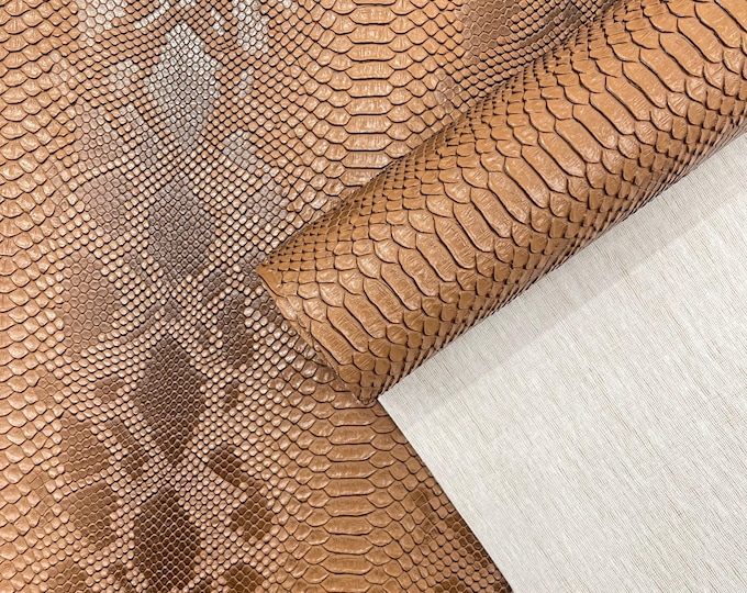 Light Coffee Faux Viper Snake Skin Vinyl-faux Leather-3D Scales-sold Vinyl For upholstery  By The Yard