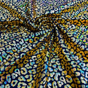 Black/Gold Hologram Leopard Print Mystique Nylon Spandex Fabric
