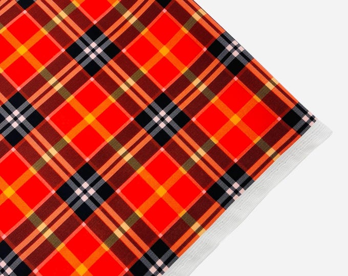 Red Orange Milliskin Spandex 4 Way Stretch Printed Fabric By The Yard, Checker Squares Pattern Multicolor Print Geometric Prom-Gown-Dress