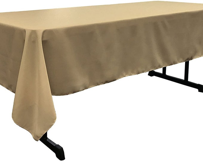60" Wide Taupe Polyester Poplin Rectangular Tablecloth, Polyester Rectangular Cloth Table Covers for All Events (Pick a Size)