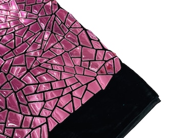 Dusty Pink Geometric Sequin Fabric: Black Stretch Velvet, 58/60" Wide