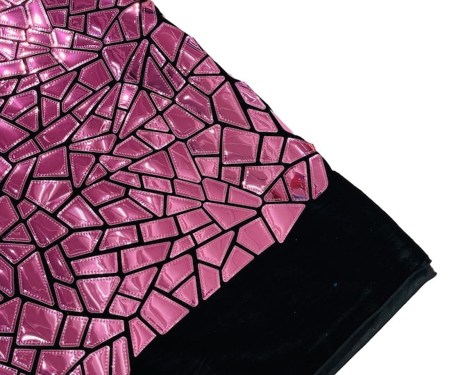 Dusty Pink Mirror Sequin Fabric, 2 way Stretch Velvet Sequin Fabric by the Yard, 58/60”Geometric Sequin on Black Stretch Velvet Prom Party
