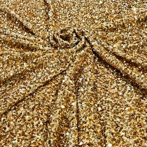 gold Sequin Fabric, Sequins Fabric for Dress, Full Sequin on Mesh Fabric,  gold Sequins Fabric by the Yard