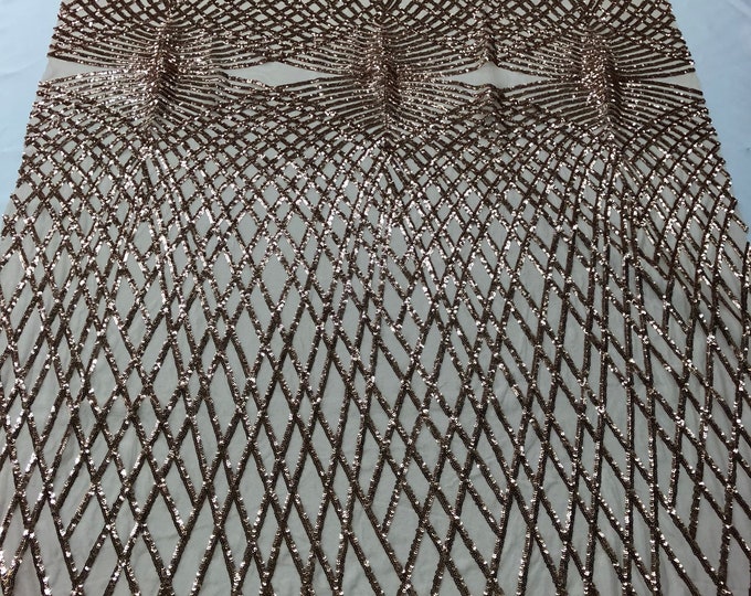 Rose Gold Diamond Sequin Fabric - by the yard - On Power Mesh 4 Way Stretch Sequins Fabric