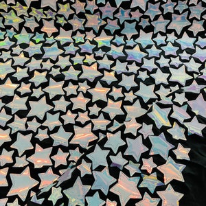 Hologram Metallic Aqua Sequins Velvet Fabric | Sequin Stars Design on Black Stretch Velvet | by the yard | Iridescent Sequins